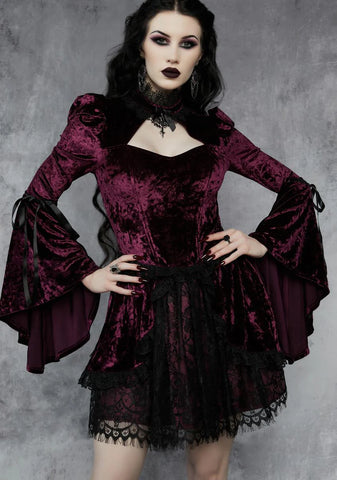 Wine Tempting Enchantress Velvet Dress