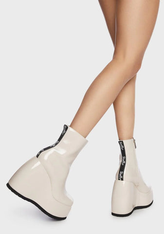 Cream Roxanne Wedge Ankle Boots