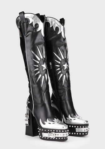 Alabama Cowboy Boots - Black/Silver