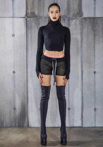 Snare Open Back Turtleneck Crop Sweater