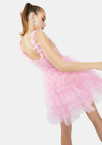 Pink Tulle Ruffle Mini Dress