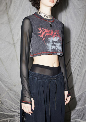 Reverb Mesh Sleeve Graphic Crop Tee