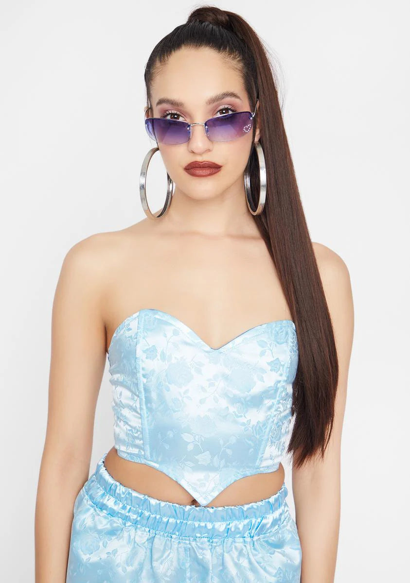 Sky Satin Cropped Corset Top