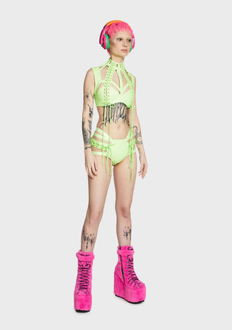 Rude Awakening Lace-Up Shorts - Glow In The Dark