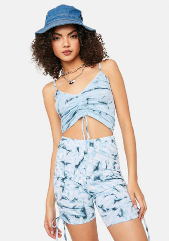 Blue Heat Wave Ruched Biker Shorts