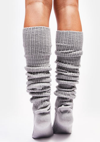 Ash Ribbed Fuzzy Thigh High Socks
