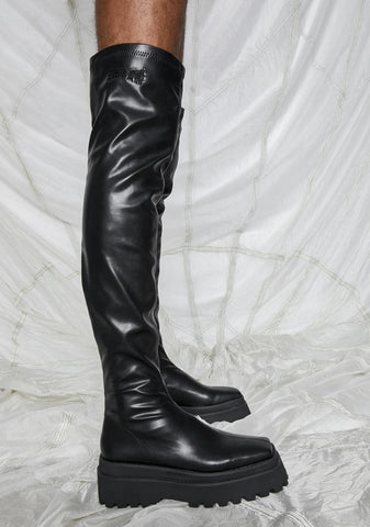 Synth Vegan Stretch Leather Over The Knee Boots