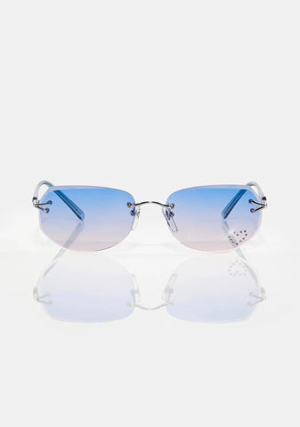 Blue Pink Beveled Heart Sunglasses