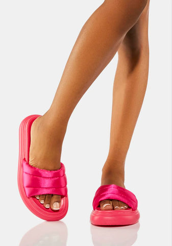 Pink Jasylnn Satin Padded Flatform Sandals