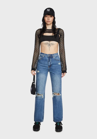 Black Crochet Shrug Sleeve Top