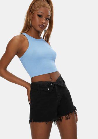 Black Easy Rider Cut Off Denim Shorts