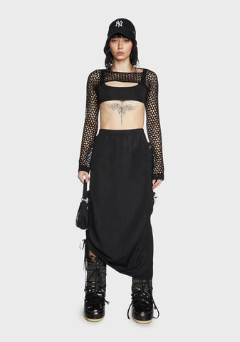 Low-Rise Slitted Nylon Maxi Skirt