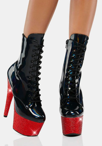 Black Holo Bejeweled-1020-7 Platform Heels