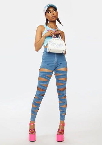 Denim Dripping In Finesse Cutout Skinny Pants