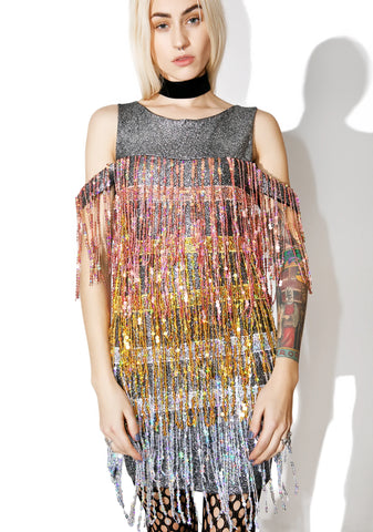 Sequin Fringe Mini Dress
