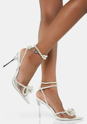 Pearl Bow Wrap Around Clear Heels