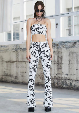 Kickdrum Tattoo Print Flare Pants