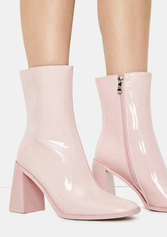 Pink Patent Belle Heeled Boots