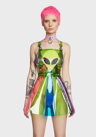 Beam Me Up Hologram Overall Dress - Green