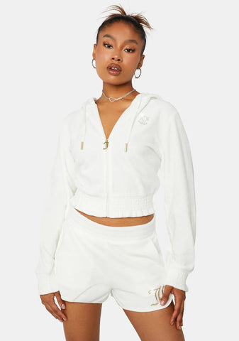 Cream Soda Monogram Velour Retro Shorts