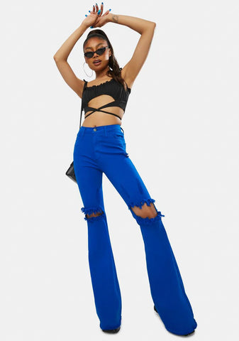 Royal Playful Call Distressed Denim Flares