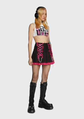 Pink Lace Pleated Skirt