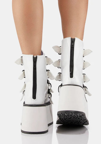 White Holographic Damned-105 Buckle Boots