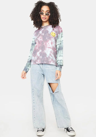 Tie Dye Crochet Applique T Shirt