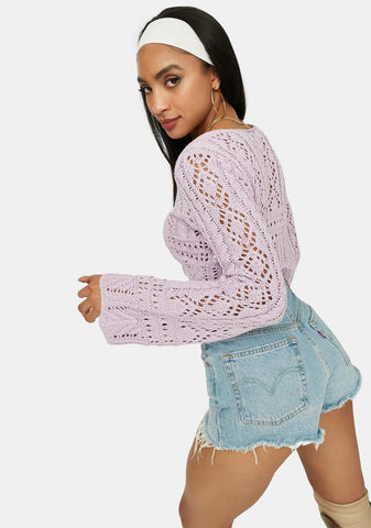 Lavender Coming Soon Loose Crochet Crop Top