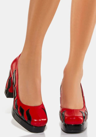 Red Changed Block Heels