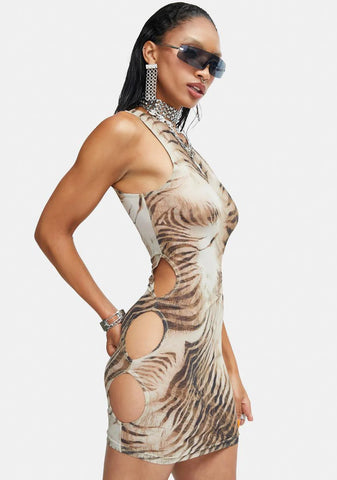 Tiger Brown Mesh Ardice Mini Dress
