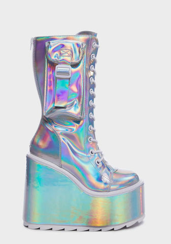 Silver Hologram Dune Desert Platform Boots