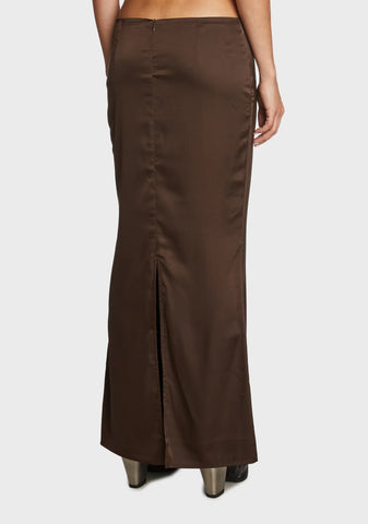 Satin Low Rise Back Slit Maxi Skirt