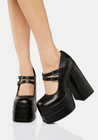 Amour Black Leather Platform Heels