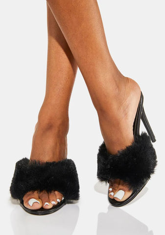 Noir You Need Me Faux Fur Mules