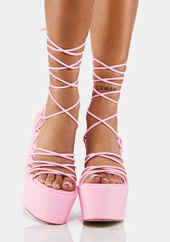 Pink Nolia Lace Up Platform Wedges