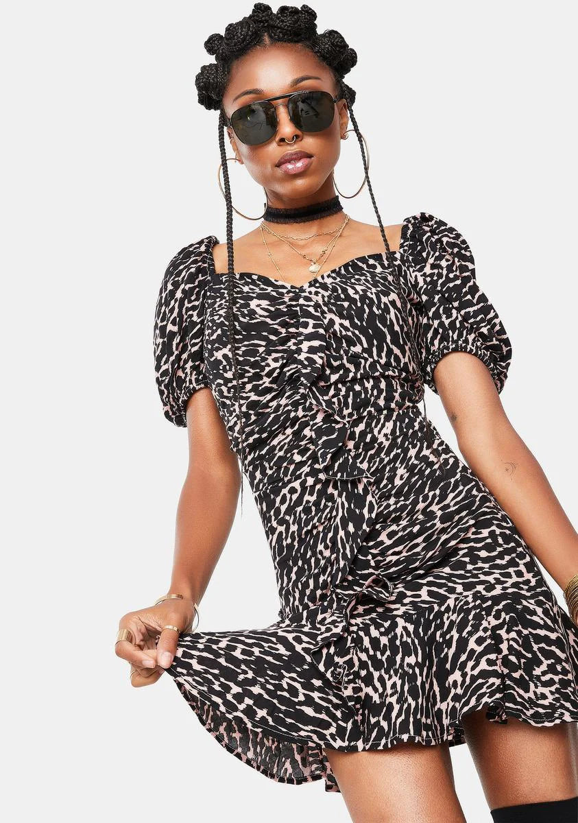 Mica Leopard Puff Sleeve Mini Dress