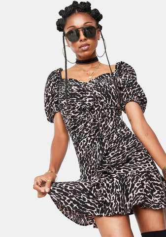 Mica Leopard Puff Sleeve Mini Dress