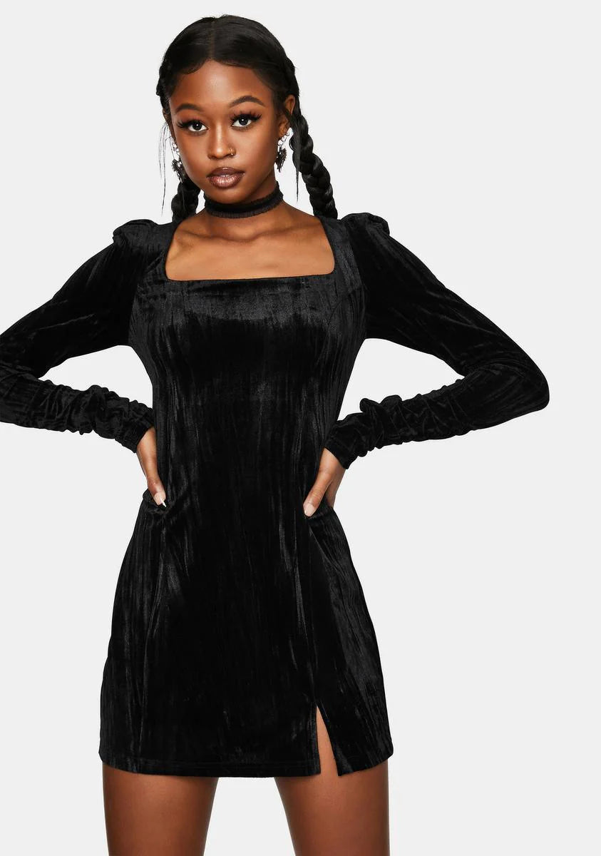 Textured Velvet Square Hip Dress