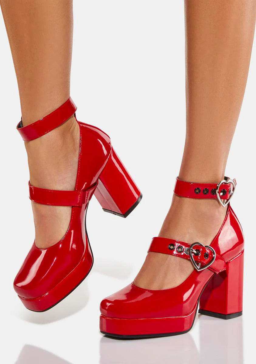 Red Chrome Heart Heels