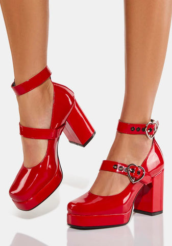 Red Chrome Heart Heels