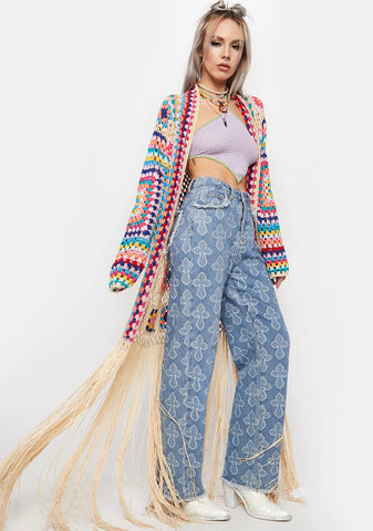 Taupe Be The Change Crochet Duster