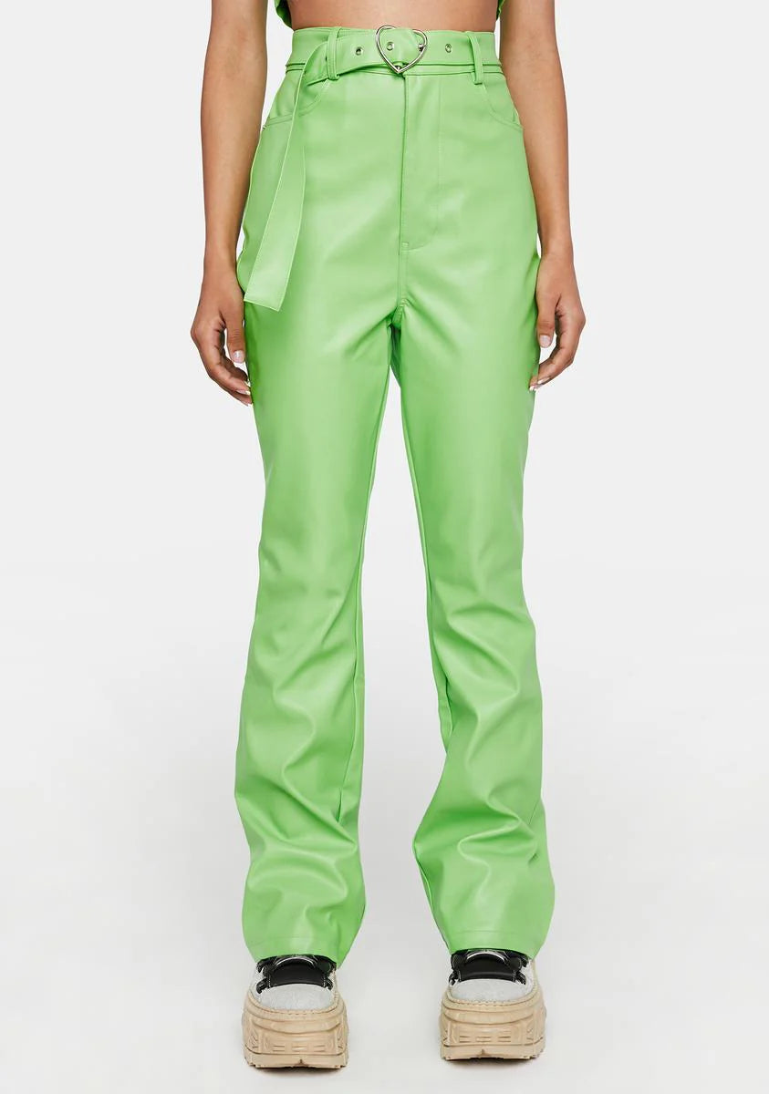 Neon Green Vegan Leather Trousers