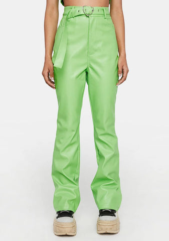 Neon Green Vegan Leather Trousers