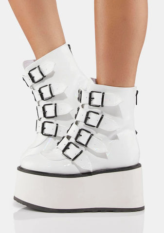 White Holographic Damned-105 Buckle Boots