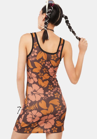 Mocha Hibiscus Mini Dress