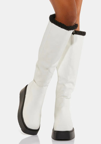 White Different Days Knee High Boots