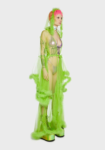 Lady Luxxx Feather Robe - Neon Green