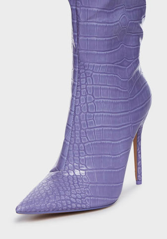 Purple Croc Casey Heeled Boots