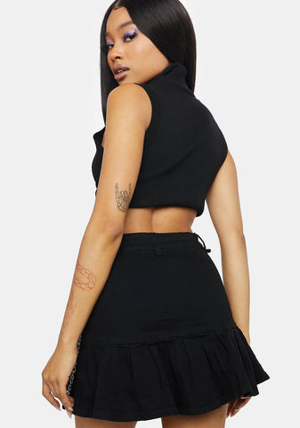 Slick Call Back Later Denim Mini Skirt
